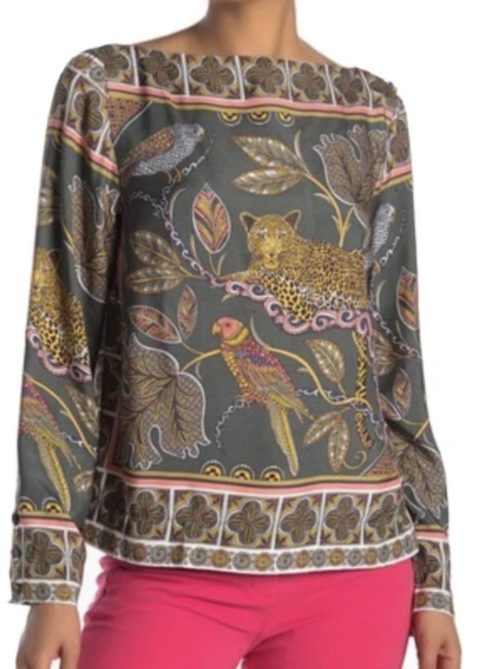 J. Crew Minnie Floral Printed Blouse Jaguar Size small boatneck
